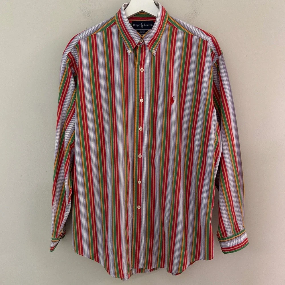 Ralph Lauren Blake Mens Medium Multi Color Vertical Stripe Cotton Button Down